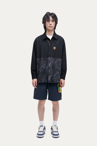 HEA Two-Tone Paisley Print Coach Jacket | Unisex Streetwear Button-Up Windbreaker