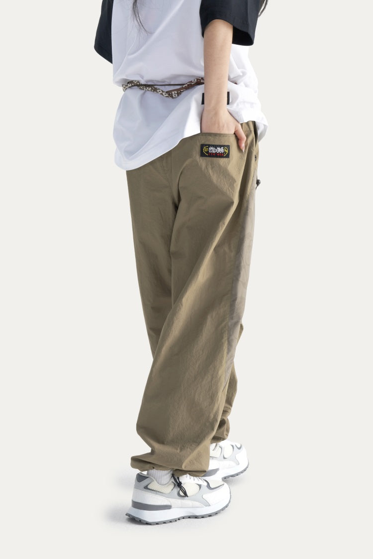 HEA Men’s Patchwork Print Cargo Pants, Casual Streetwear Loose Wide-Leg Trousers with Drawstring Waist