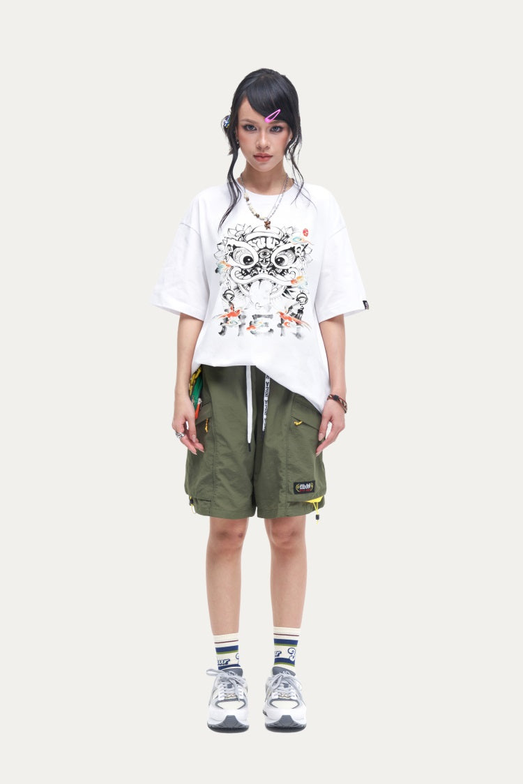 HEA Ink Wash Style Lion Head T-Shirt, Unisex Streetwear Casual Tee with Artistic Print