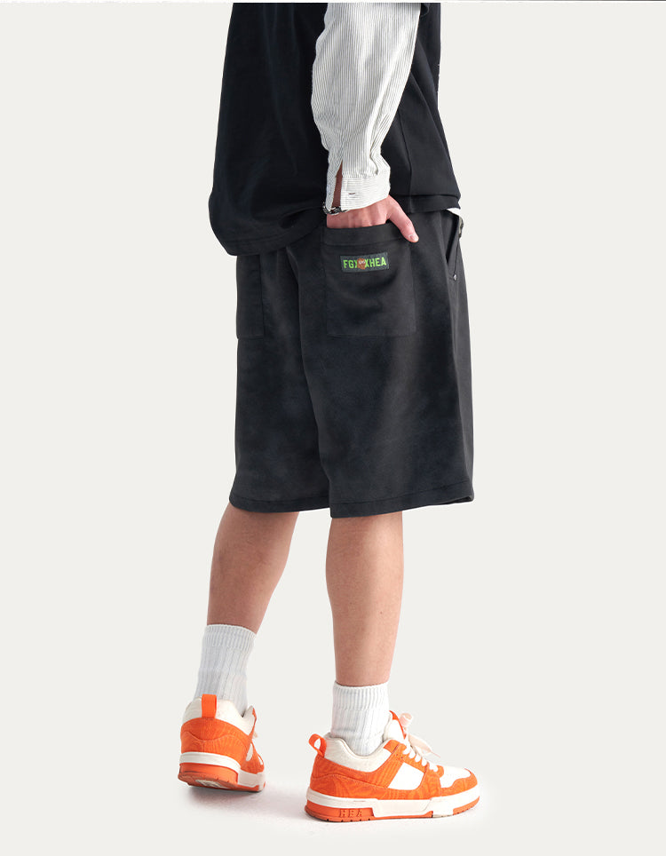 HEA Unisex Letter Print Casual Shorts, Elastic Waist Streetwear Shorts