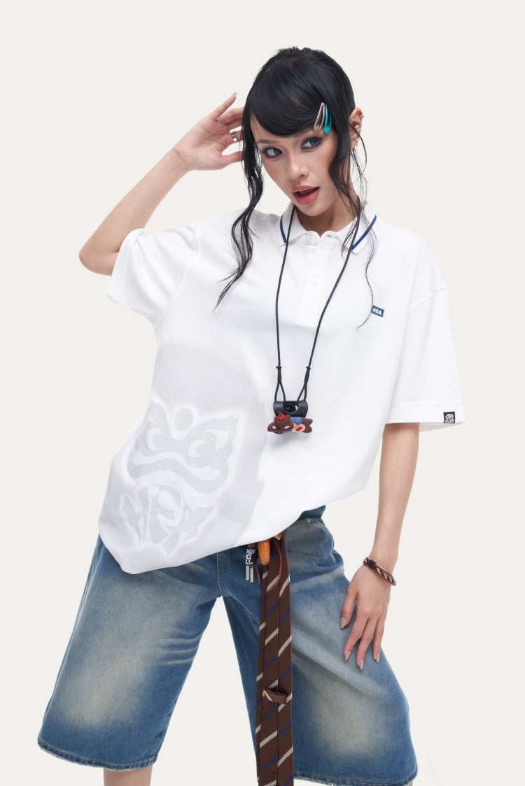 HEA Unisex Oversized Graphic T-Shirt, Crew Neck Cotton Tee with Front & Back Lion Print, Casual Streetwear Top for Men Women