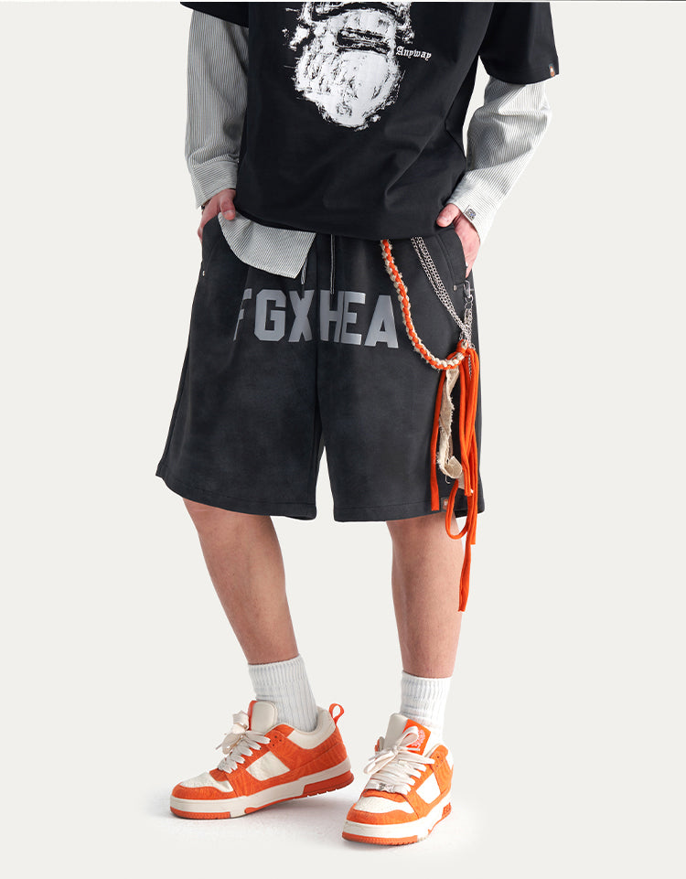HEA Unisex Letter Print Casual Shorts, Elastic Waist Streetwear Shorts