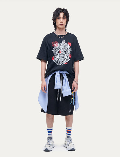HEA Unisex Tie Dye Lion Print T-Shirt, Casual Streetwear Oversized Short Sleeve Cotton Tee