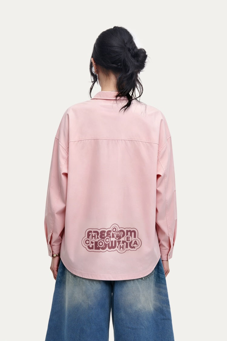 HEA Back Print Long-Sleeve Shirt, Unisex Streetwear Casual Button-Up Jacket