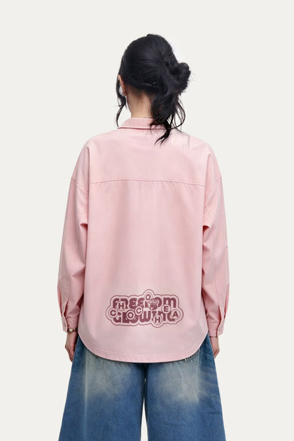 HEA Back Print Long-Sleeve Shirt, Unisex Streetwear Casual Button-Up Jacket