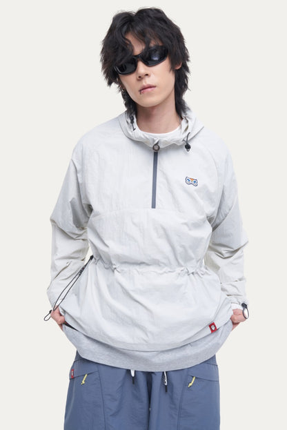 HEA Cartoon Graphic Half-Zip Hooded Anorak | Unisex Streetwear Casual Lightweight Jacket