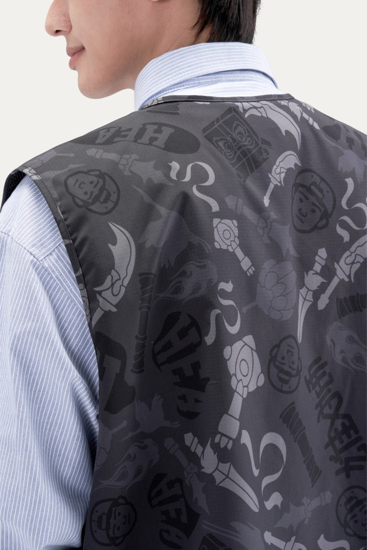 HEA All-Over Print Zip-Up Vest | Unisex Streetwear Sleeveless Casual Waistcoat