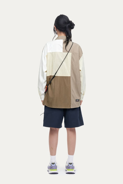 HEA Patchwork Color Block Oversized Button-Up Shirt | Unisex Streetwear Casual Top