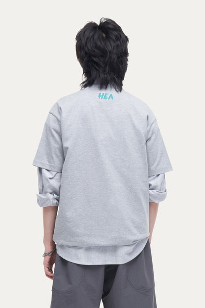 HEA Unisex Oversized Graphic T-Shirt, Crew Neck Cotton Tee with Front & Back Lion Print, Casual Streetwear Top for Men Women