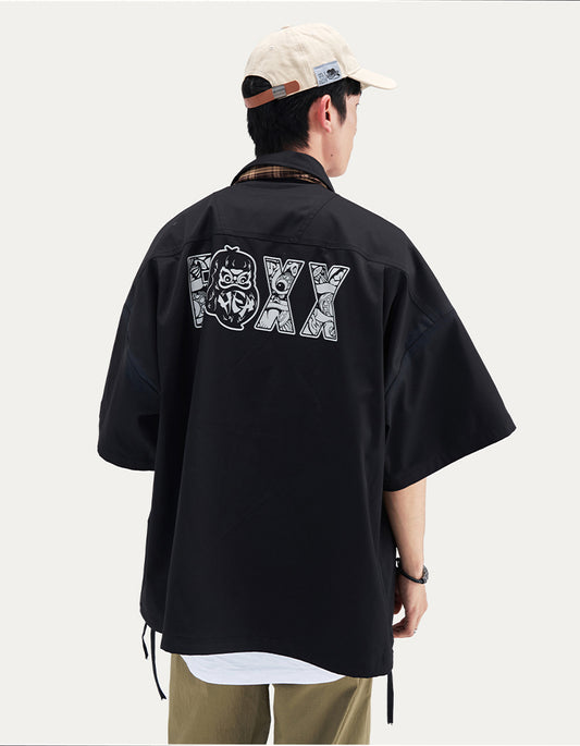 HEA Oversized Shirt with Unique Graphic Print Casual Streetwear Unisex Short Sleeve Shirt