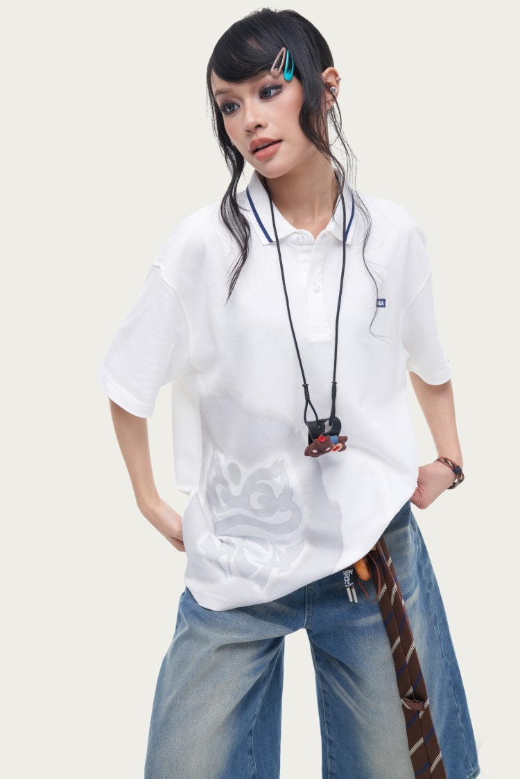 HEA Unisex Oversized Graphic T-Shirt, Crew Neck Cotton Tee with Front & Back Lion Print, Casual Streetwear Top for Men Women
