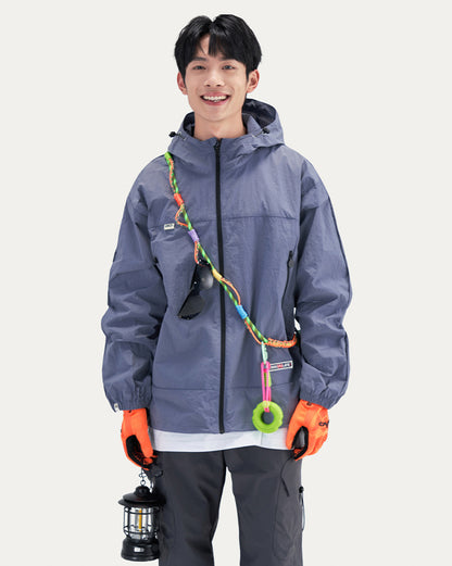 HEA Unisex Loose Fit Windbreaker Jacket with Lion Graphic, Casual Streetwear Outerwear for Spring and Summer