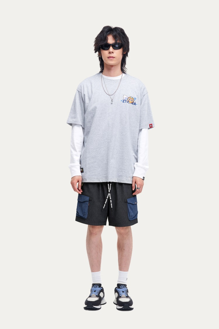 HEA Waffle Knit Patchwork Cargo Shorts, Men’s Streetwear Casual Utility Shorts