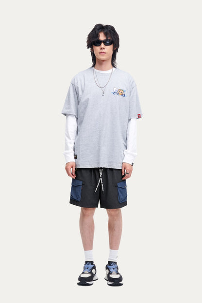 HEA Waffle Knit Patchwork Cargo Shorts, Men’s Streetwear Casual Utility Shorts