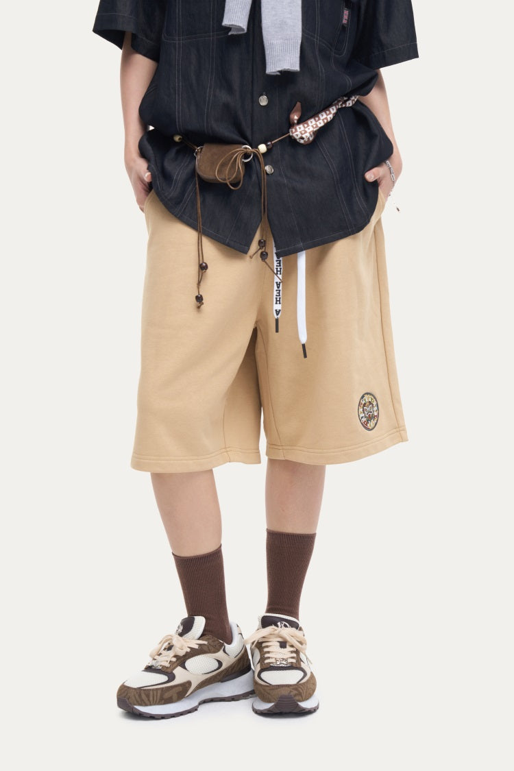 HEA Unisex Solid Color Casual Shorts, Elastic Waist Streetwear Shorts