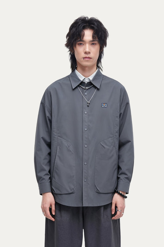 HEA Back Print Long-Sleeve Shirt, Unisex Streetwear Casual Button-Up Jacket