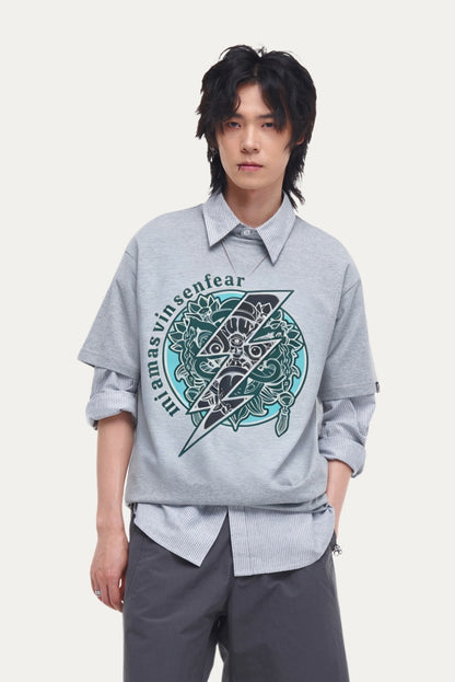 HEA Unisex Oversized Graphic T-Shirt, Crew Neck Cotton Tee with Front & Back Lion Print, Casual Streetwear Top for Men Women