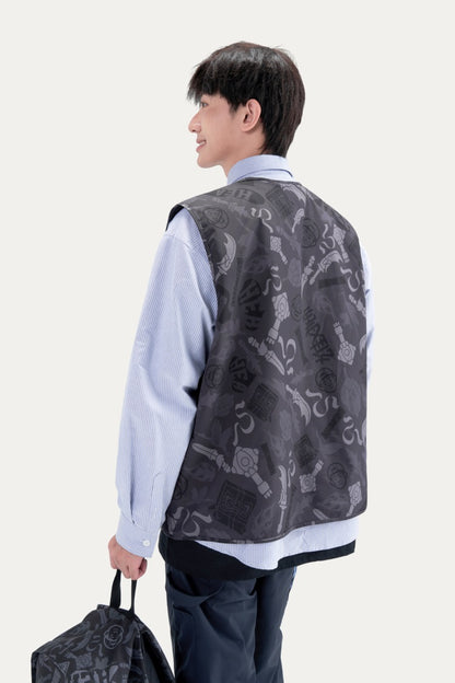 HEA All-Over Print Zip-Up Vest | Unisex Streetwear Sleeveless Casual Waistcoat