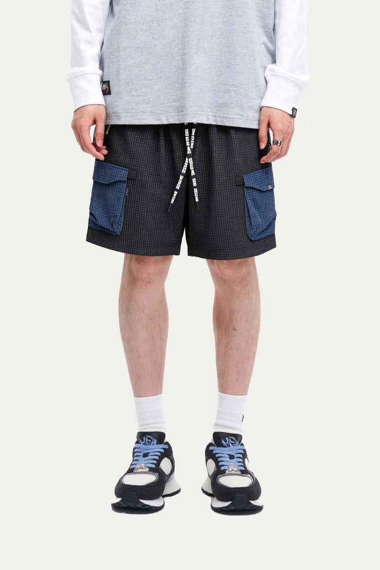 HEA Waffle Knit Patchwork Cargo Shorts, Men’s Streetwear Casual Utility Shorts