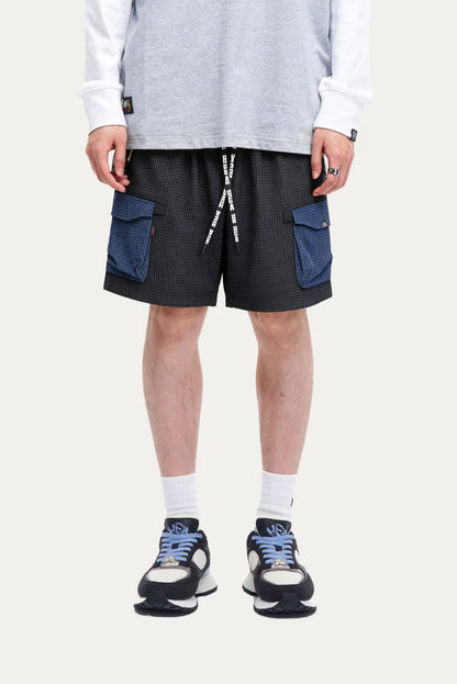 HEA Waffle Knit Patchwork Cargo Shorts, Men’s Streetwear Casual Utility Shorts