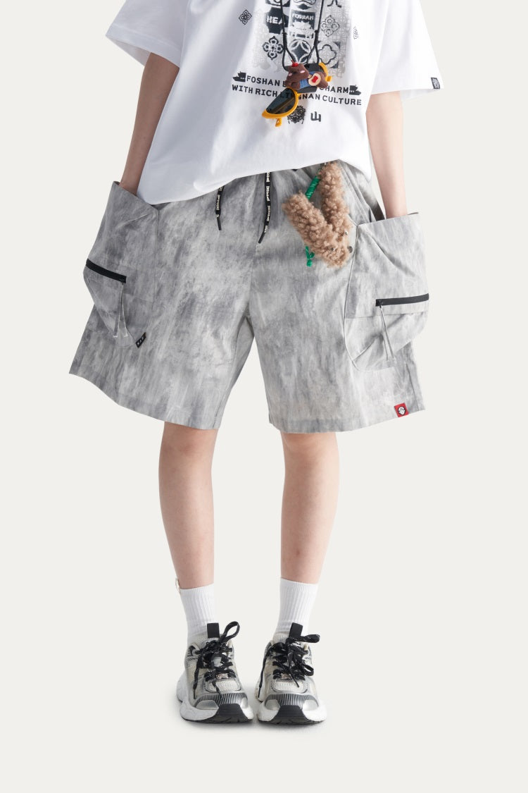 HEA Men’s Oversized Cargo Shorts, Casual Streetwear Multi-Pocket Shorts with Drawstring Wais
