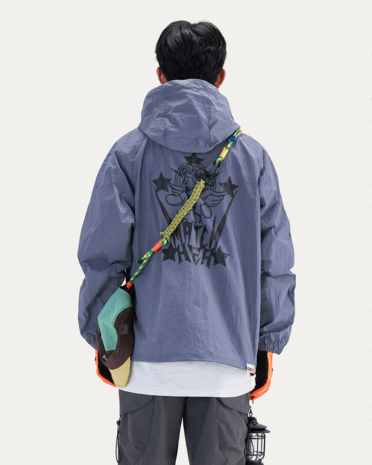 HEA Unisex Loose Fit Windbreaker Jacket with Lion Graphic, Casual Streetwear Outerwear for Spring and Summer