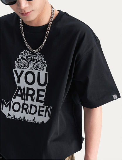 ：HEA Unisex Heavyweight Cotton Lion Graphic T-Shirt, Oversized Streetwear Short Sleeve Tee