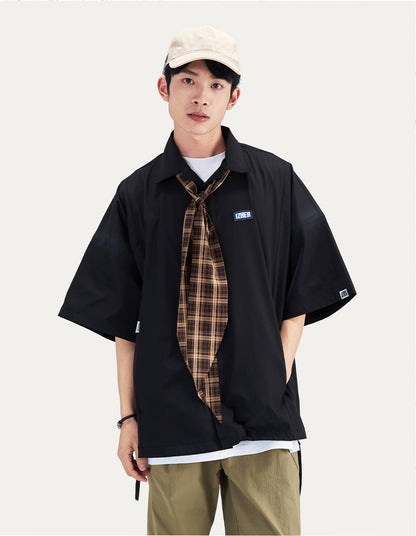 HEA Oversized Shirt with Unique Graphic Print Casual Streetwear Unisex Short Sleeve Shirt