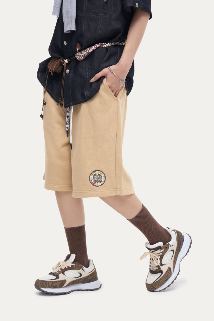 HEA Unisex Solid Color Casual Shorts, Elastic Waist Streetwear Shorts