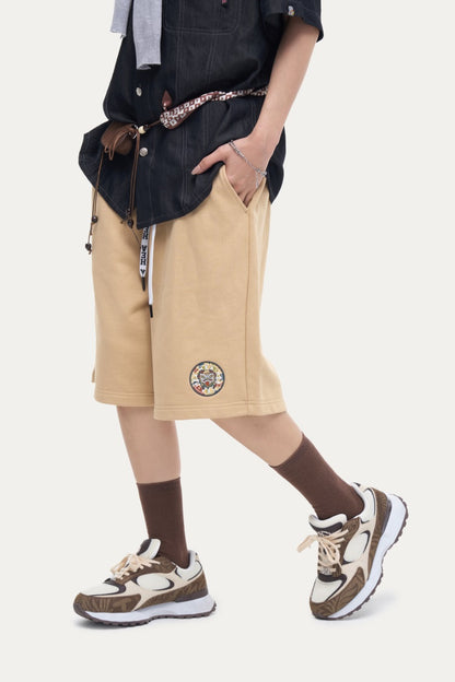 HEA Unisex Solid Color Casual Shorts, Elastic Waist Streetwear Shorts