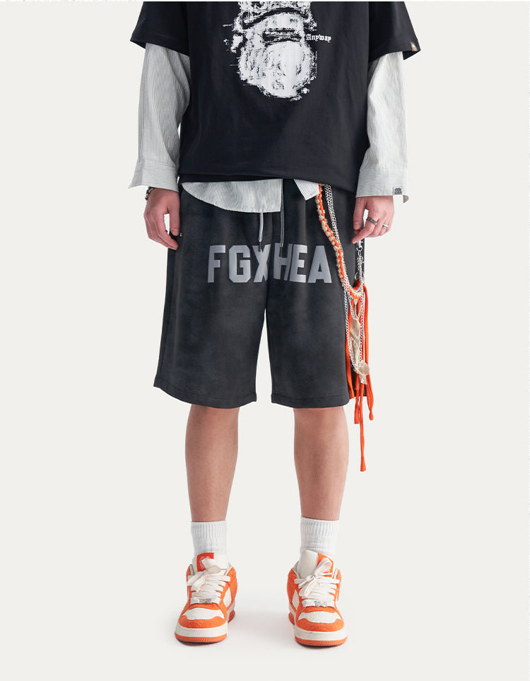 HEA Unisex Letter Print Casual Shorts, Elastic Waist Streetwear Shorts