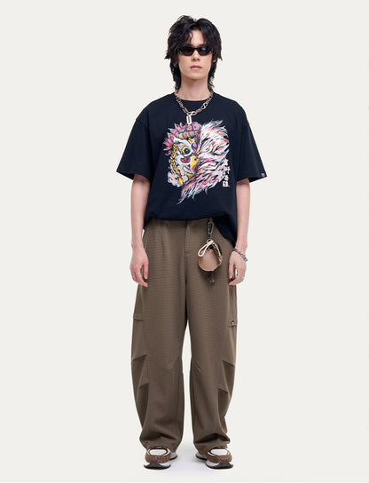 HEA Unisex Heavyweight 100% Cotton Lion Eagle Graphic T-Shirt, Oversized Streetwear