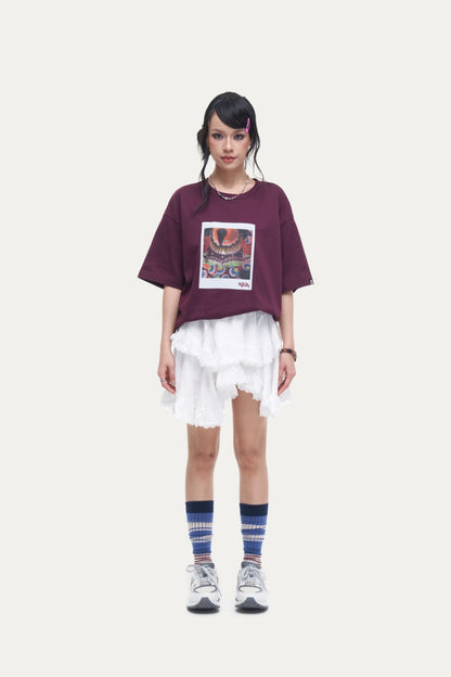 HEA Unisex Oversized Graphic T-Shirt, Crew Neck Cotton Tee with Front & Back Lion Print, Casual Streetwear Top for Men Women