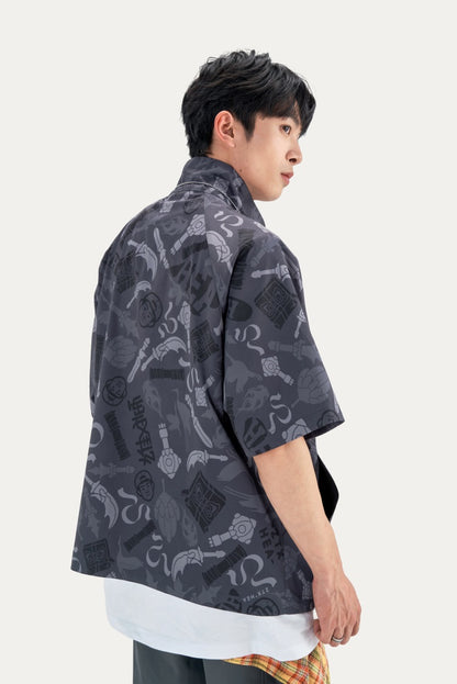 HEA All-Over Print Half-Sleeve Zip-Up Jacket | Unisex Streetwear Casual Stand Collar Top