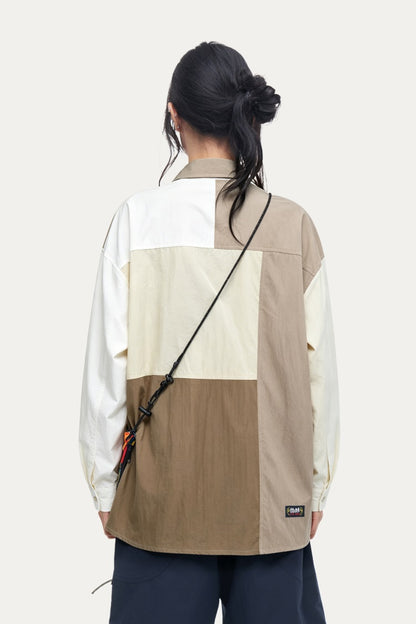 HEA Patchwork Color Block Oversized Button-Up Shirt | Unisex Streetwear Casual Top