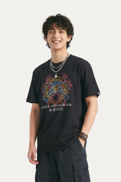 HEA Colorful Lion Head Graphic T-shirt, Unisex Casual Streetwear Short Sleeve Tee