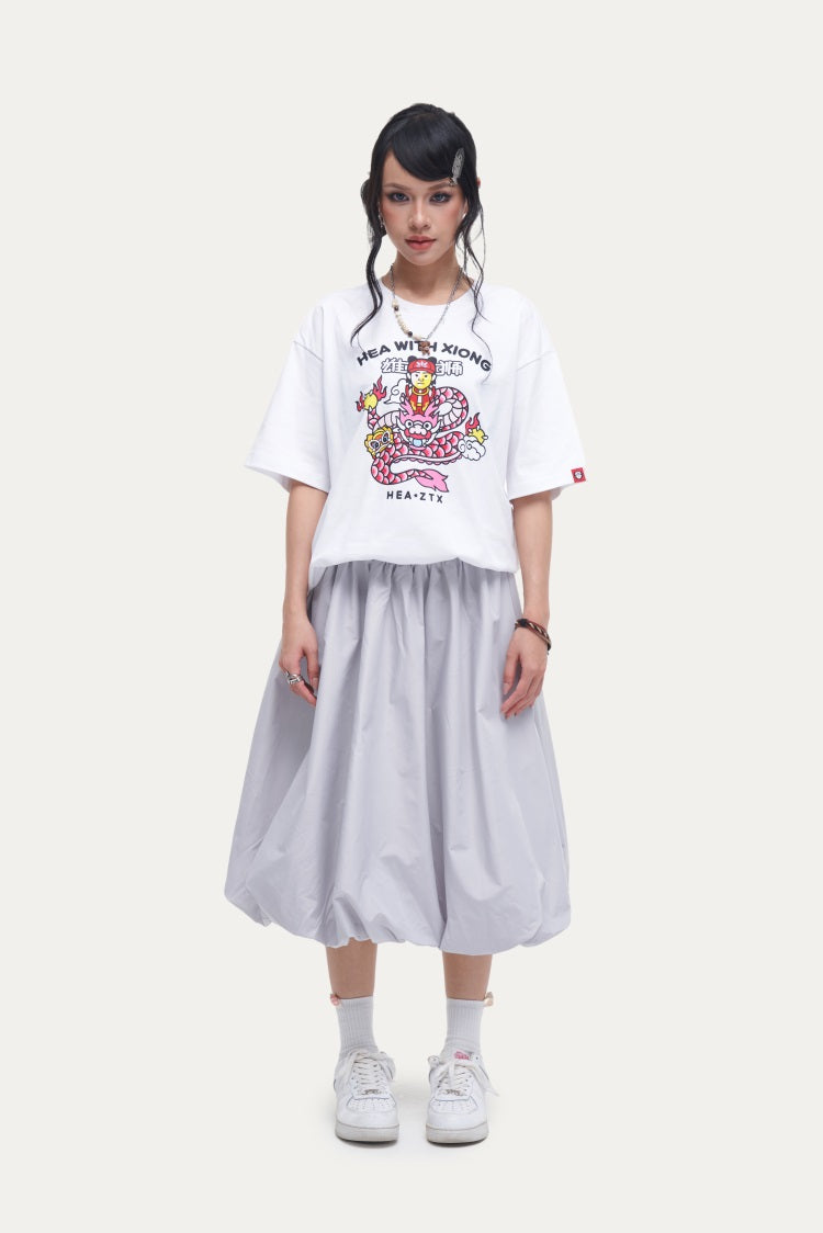 HEA Unisex Oversized Cartoon Print T-Shirt, Crew Neck Cotton Tee with Graffiti-Style Character Design, Casual Streetwear Top for Men Women
