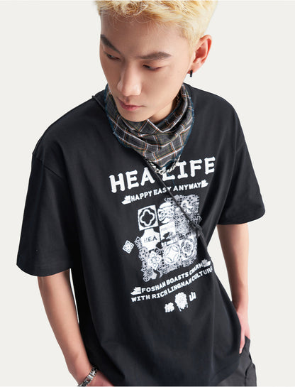 HEA Unisex Oversized Cotton Graphic T-Shirt, Casual Streetwear Short Sleeve Tee