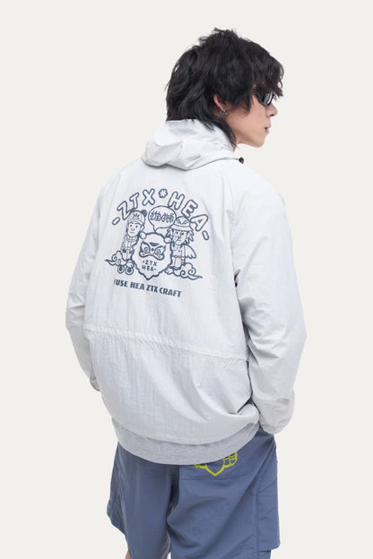HEA Cartoon Graphic Half-Zip Hooded Anorak | Unisex Streetwear Casual Lightweight Jacket