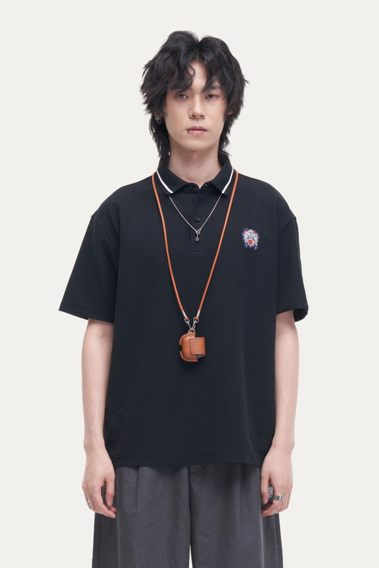 HEA Unisex Oversized Polo Shirt, Short-Sleeve Streetwear Top with Embroidered Logo, Casual Collared Tee for Men & Women