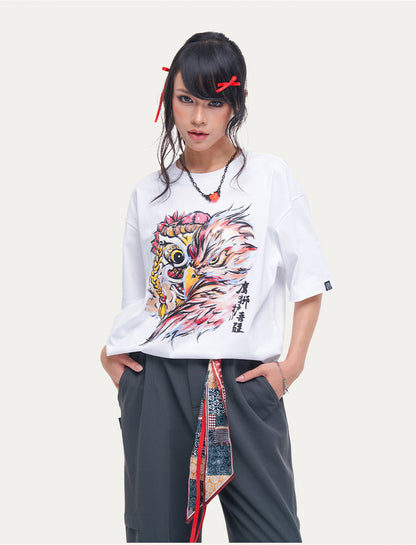 HEA Unisex Heavyweight 100% Cotton Lion Eagle Graphic T-Shirt, Oversized Streetwear