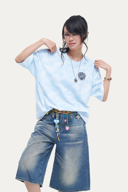 HEA Tie-Dye Graphic T-Shirt, Unisex Streetwear Tee with Traditional Chinese Print