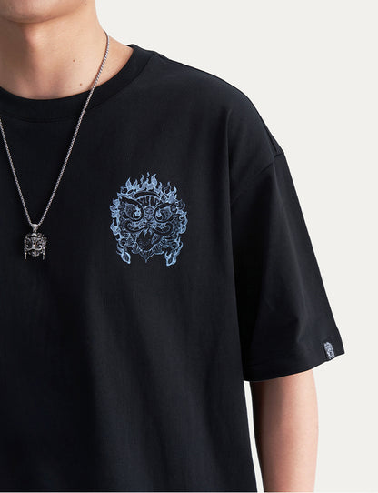 HEA Unisex Lion Print Graphic T-Shirt, Oversized Casual Streetwear Cotton Short Sleeve Tee