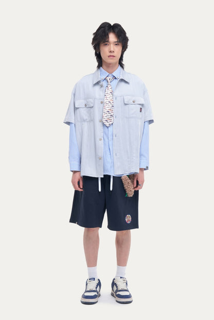 HEA Unisex Solid Color Casual Shorts, Elastic Waist Streetwear Shorts