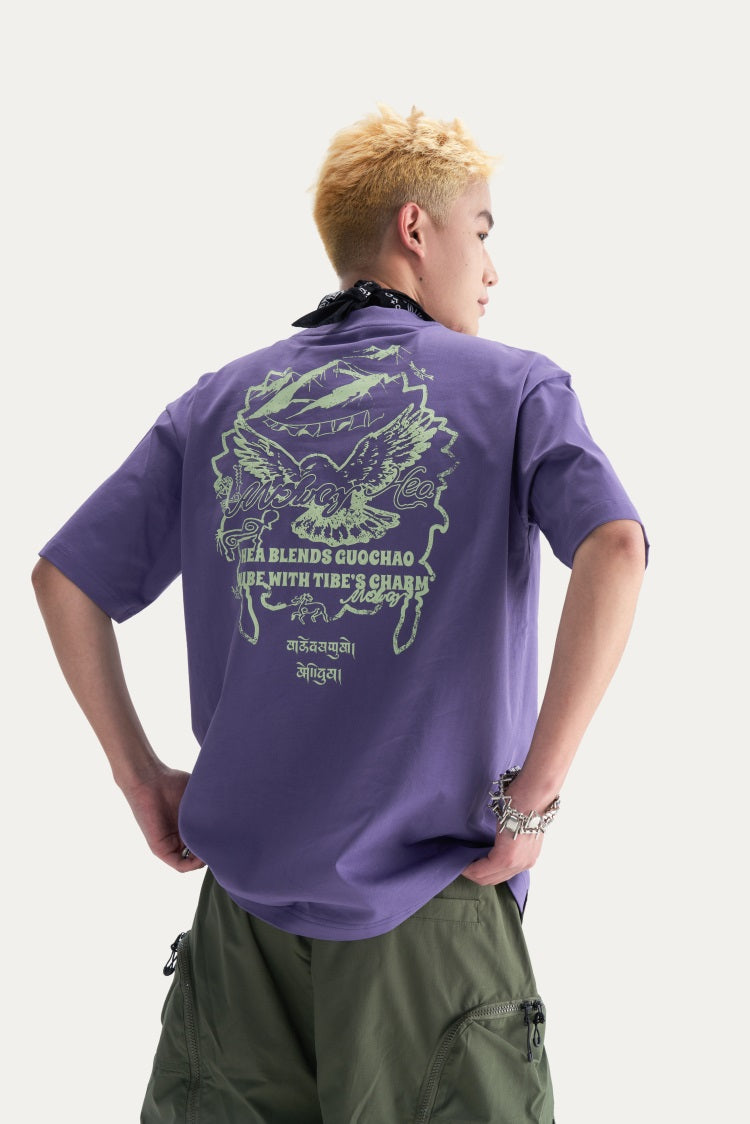 HEA Unisex Heavyweight 100% Cotton Vintage Lion Print T-Shirt, Casual Streetwear Short Sleeve