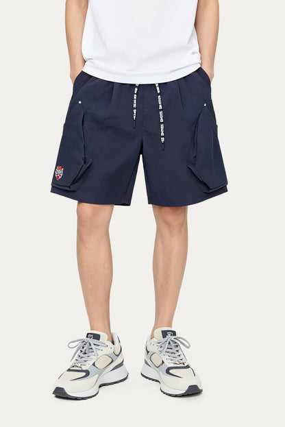 HEA Men’s Lightweight Cargo Shorts, Casual Streetwear Utility Shorts with Lion Head Embroidery