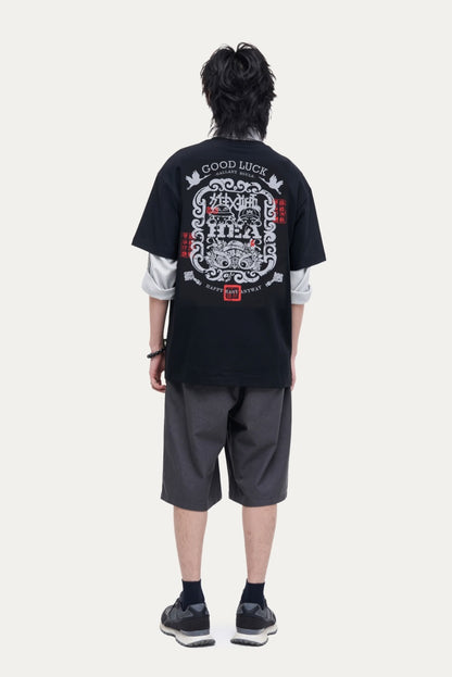 HEA Unisex Oversized Graphic T-Shirt, Crew Neck Cotton Tee with Front & Back Lion Print, Casual Streetwear Top for Men Women