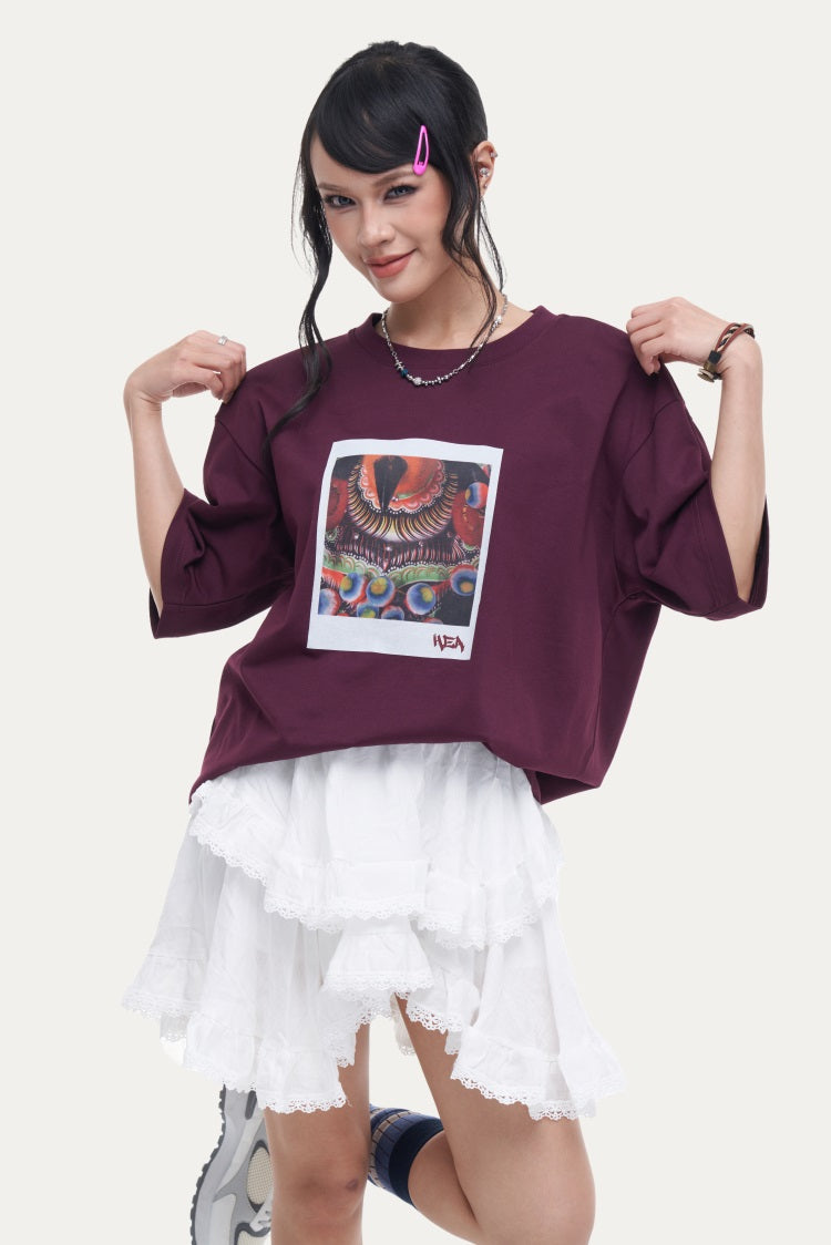 HEA Unisex Oversized Graphic T-Shirt, Crew Neck Cotton Tee with Front & Back Lion Print, Casual Streetwear Top for Men Women