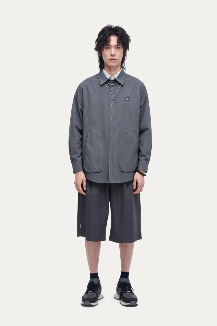 HEA Back Print Long-Sleeve Shirt, Unisex Streetwear Casual Button-Up Jacket
