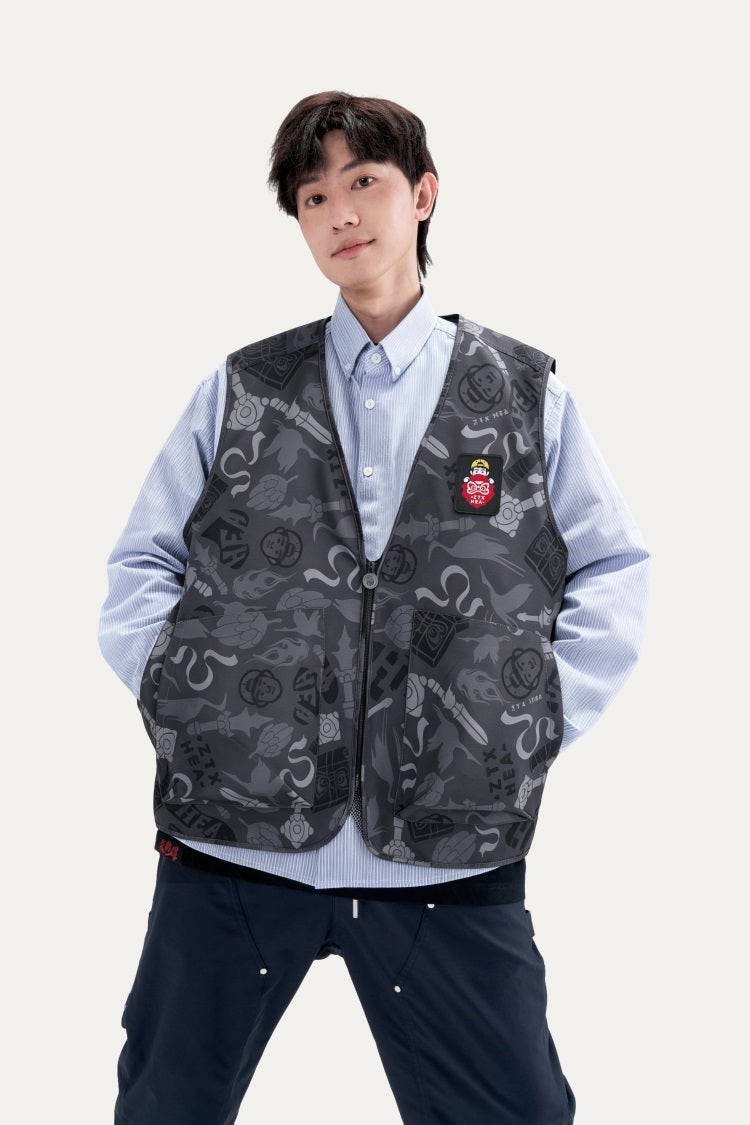 HEA All-Over Print Zip-Up Vest | Unisex Streetwear Sleeveless Casual Waistcoat